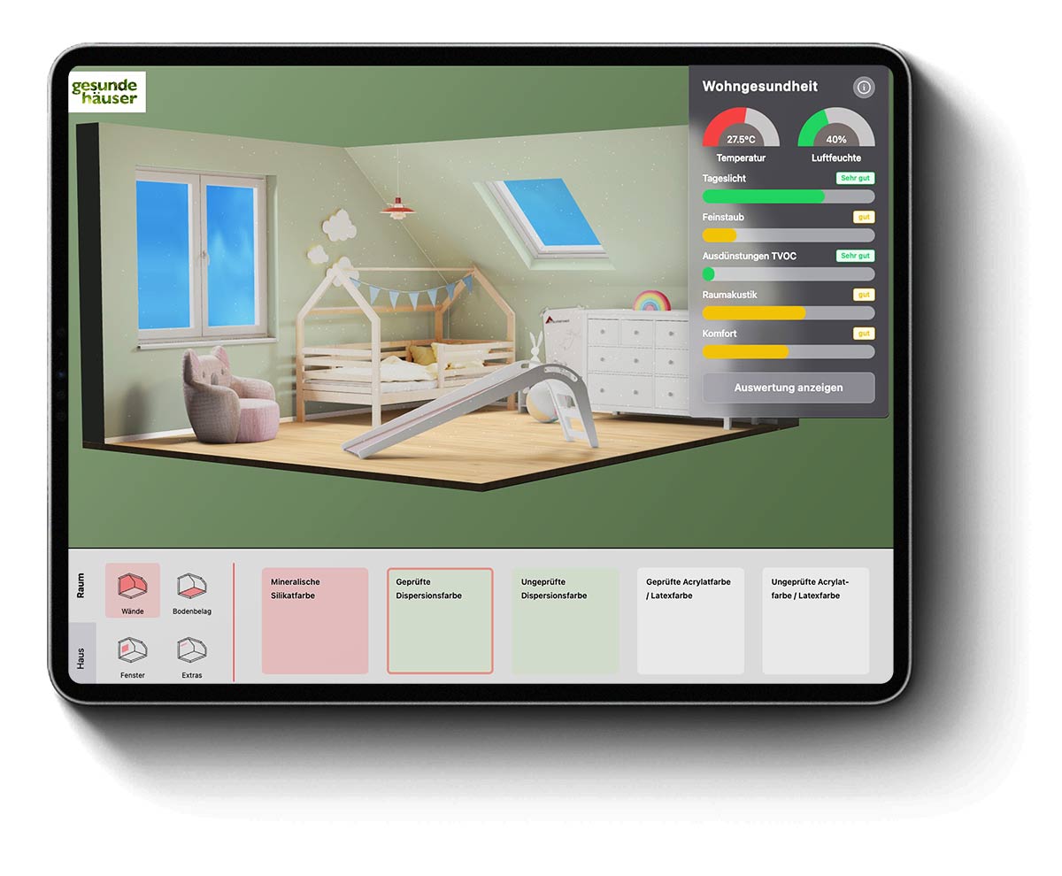 Ein Screenshot der App zur
          Visualisierung der Wohngesundheit